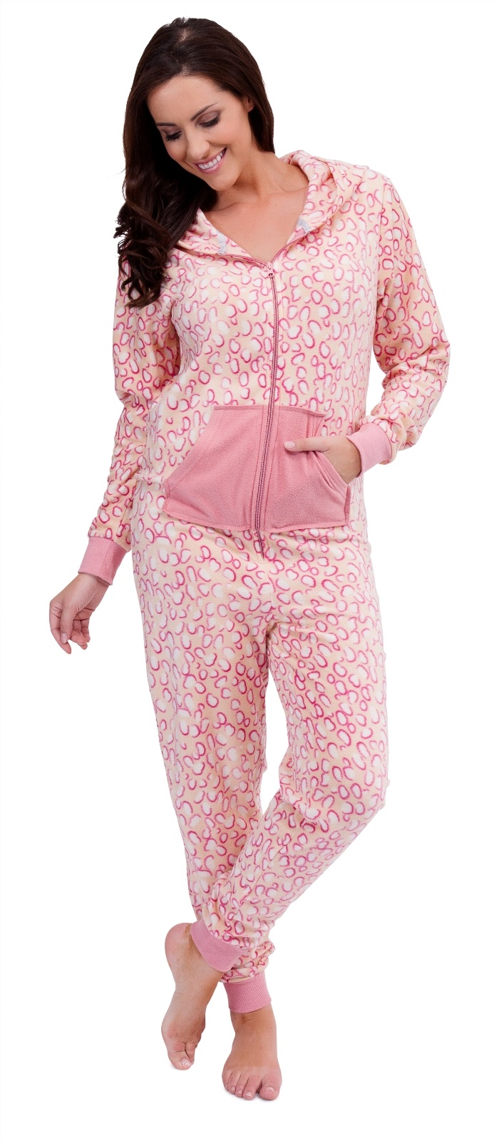 Womens Full Length Fleece Onesie Hooded Zip All in One Jumpsuit Girls